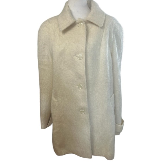 Wayne Stuart vintage wool angora ivory mid length coat sz L - Picture 1 of 8